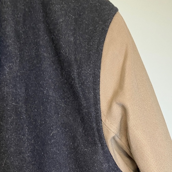 Duluth Trading Co Black Wool and Tan Canvas Workwear Sleeves Varsity Jacket - Picture 3 of 8